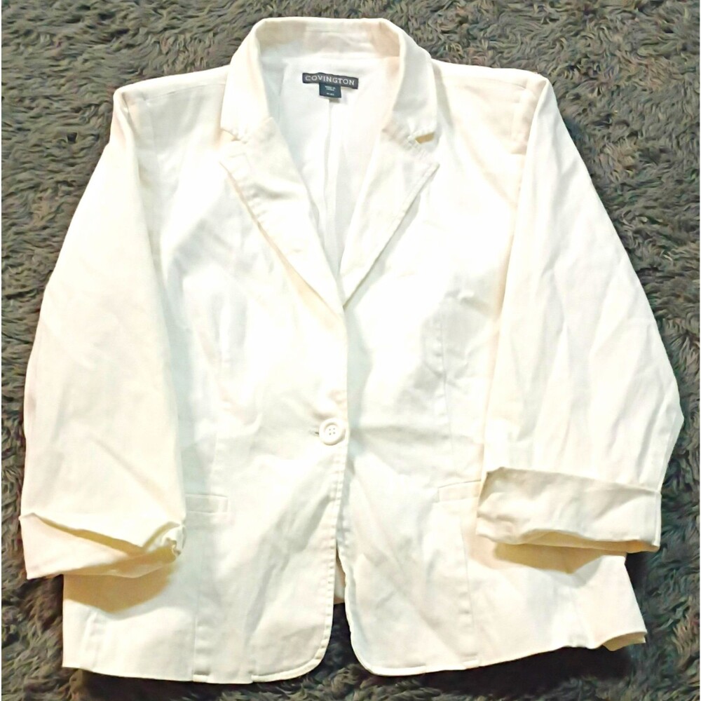 Covington Womens Blazer Size Largewhite Button Front Vtg